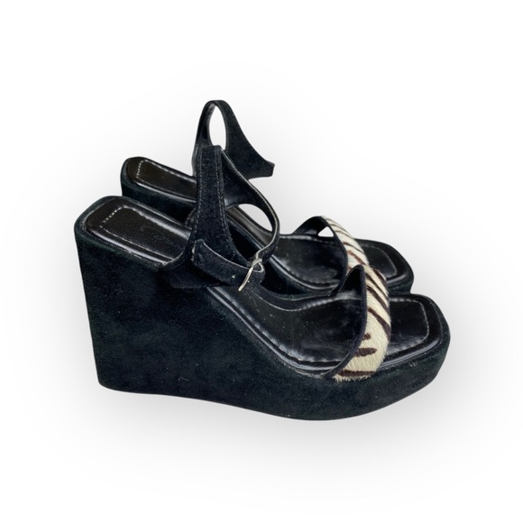 David Aaron ❤︎ Suede Print Pony Hair Platform Wedge Sandal ❤︎ Zebra Stripe ❤︎ 5M - Picture 2 of 16